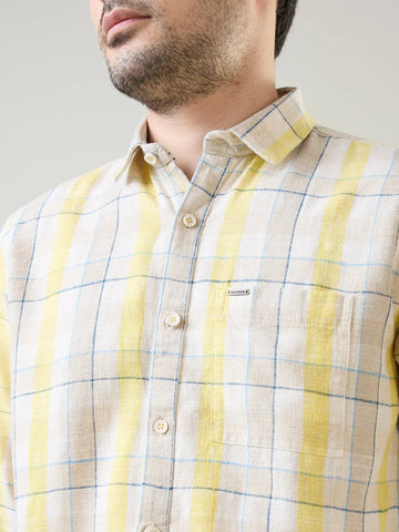 Yellow Checkered Regular Fit Shirt TIM PARIS