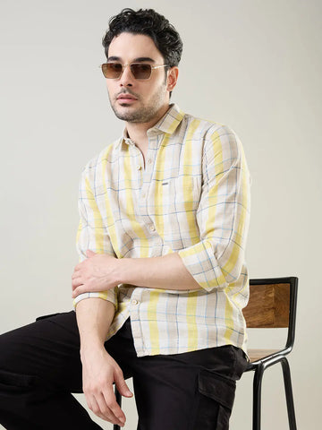 Yellow Checkered Regular Fit Shirt TIM PARIS