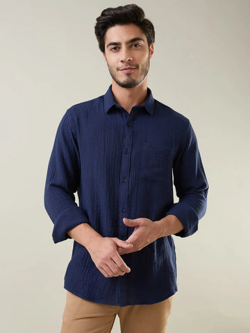 Navy Solid Regular Fit Shirt TIM PARIS