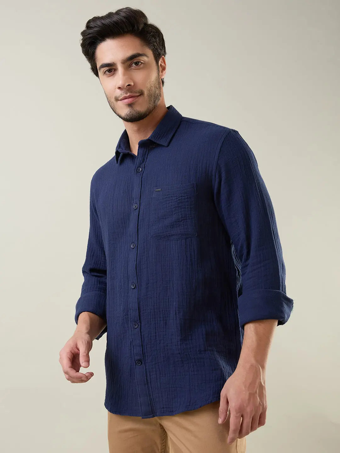 Navy Solid Regular Fit Shirt TIM PARIS