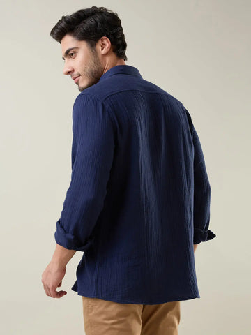 Navy Solid Regular Fit Shirt TIM PARIS