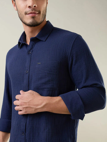 Navy Solid Regular Fit Shirt TIM PARIS