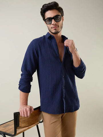 Navy Solid Regular Fit Shirt TIM PARIS