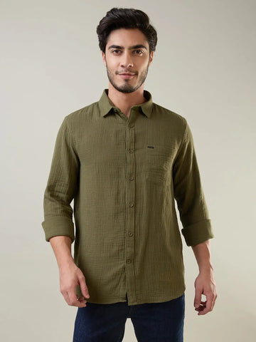 Olive Solid Regular Fit Shirt Tim Paris