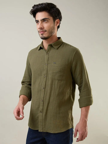 Olive Solid Regular Fit Shirt Tim Paris