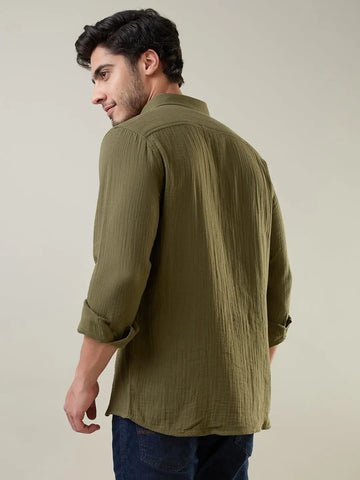 Olive Solid Regular Fit Shirt Tim Paris