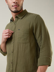 Olive Solid Regular Fit Shirt