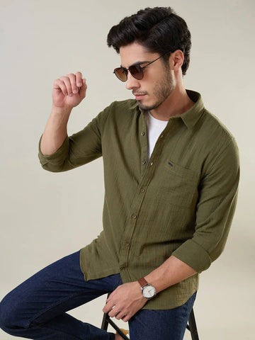 Olive Solid Regular Fit Shirt Tim Paris