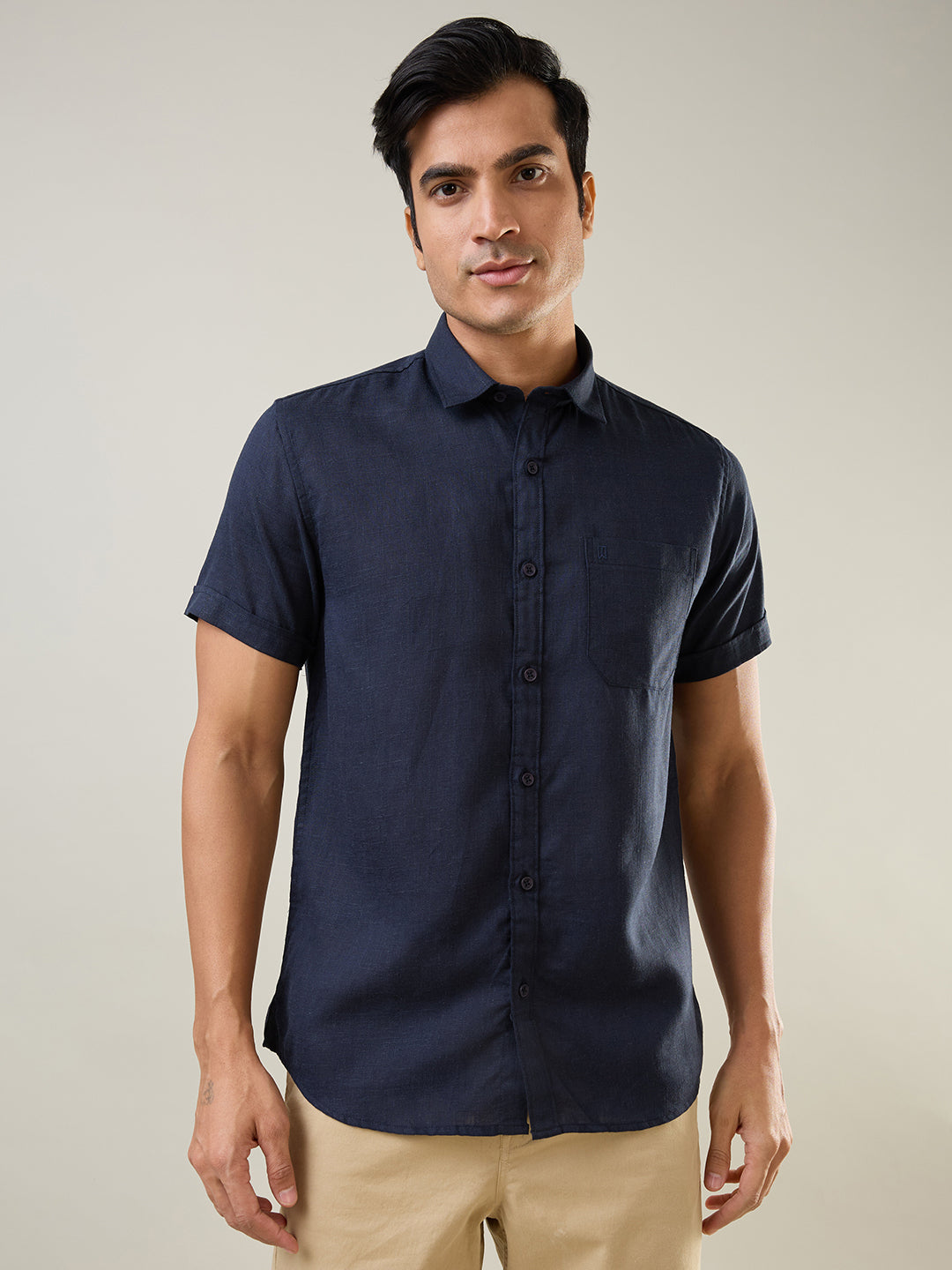 Navy Blue Solid Shirt