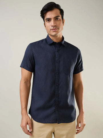 Navy Blue Solid Shirt Tim Paris