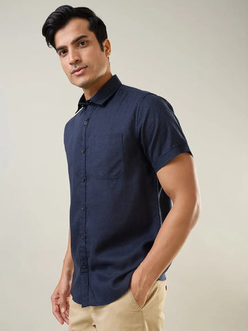 Navy Blue Solid Shirt Tim Paris