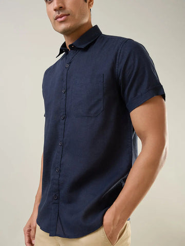 Navy Blue Solid Shirt Tim Paris