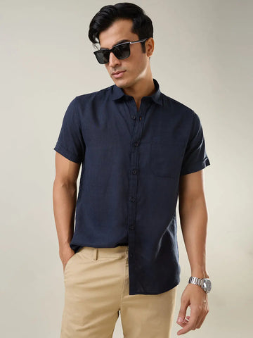 Navy Blue Solid Shirt Tim Paris