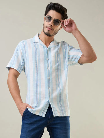 Blue Striped Relaxed Fit Shirt Tim Paris