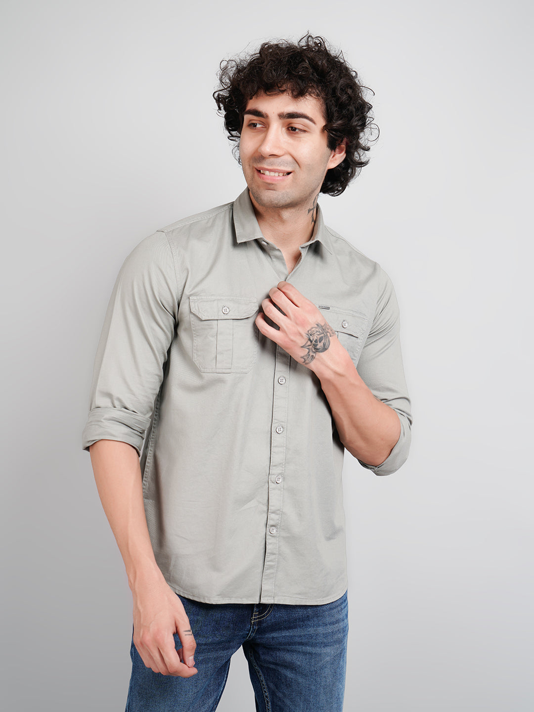 Grey Solid Regular Fit Shirt
