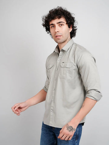 Grey Solid Regular Fit Shirt Tim Paris