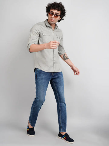 Grey Solid Regular Fit Shirt Tim Paris