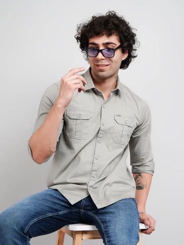 Grey Solid Regular Fit Shirt Tim Paris