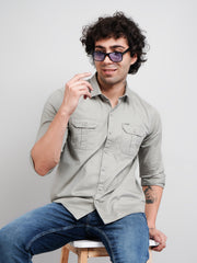 Grey Solid Regular Fit Shirt