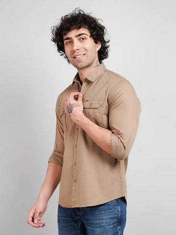 Khaki Solid Regular Fit Shirt Tim Paris