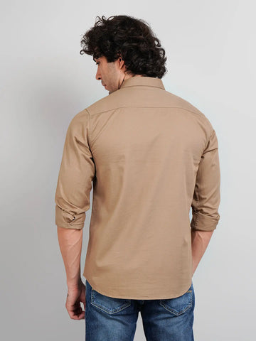 Khaki Solid Regular Fit Shirt Tim Paris
