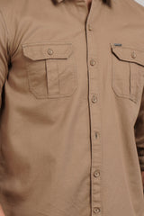 Khaki Solid Regular Fit Shirt
