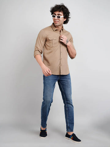 Khaki Solid Regular Fit Shirt Tim Paris