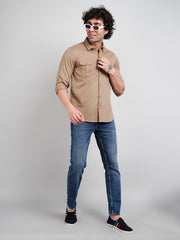 Khaki Solid Regular Fit Shirt