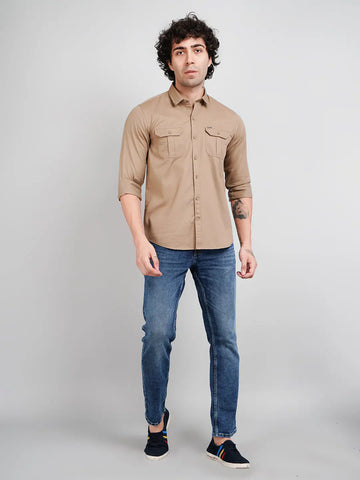 Khaki Solid Regular Fit Shirt Tim Paris