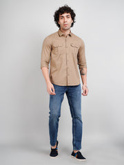 Khaki Solid Regular Fit Shirt