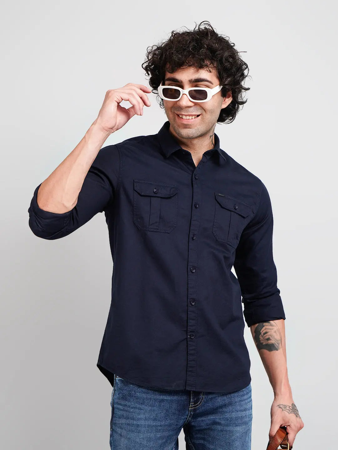 Navy Solid Regular Fit shirt Tim Paris