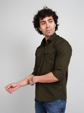 Olive Green Solid Regular Fit Shirt Tim Paris