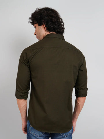 Olive Green Solid Regular Fit Shirt Tim Paris