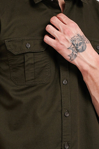 Olive Green Solid Regular Fit Shirt Tim Paris