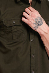 Olive Green Solid Regular Fit Shirt