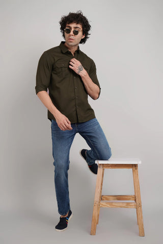 Olive Green Solid Regular Fit Shirt Tim Paris