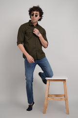 Olive Green Solid Regular Fit Shirt