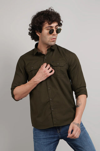 Olive Green Solid Regular Fit Shirt Tim Paris