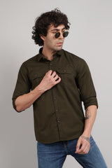 Olive Green Solid Regular Fit Shirt