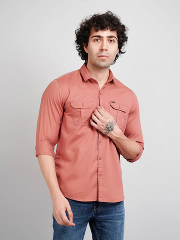 Rust Solid Casual Shirt Tim Paris