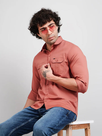 Rust Solid Casual Shirt Tim Paris