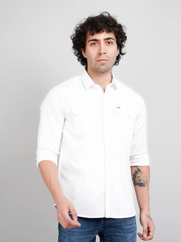 White Solid Regular Fit Shirt Tim Paris