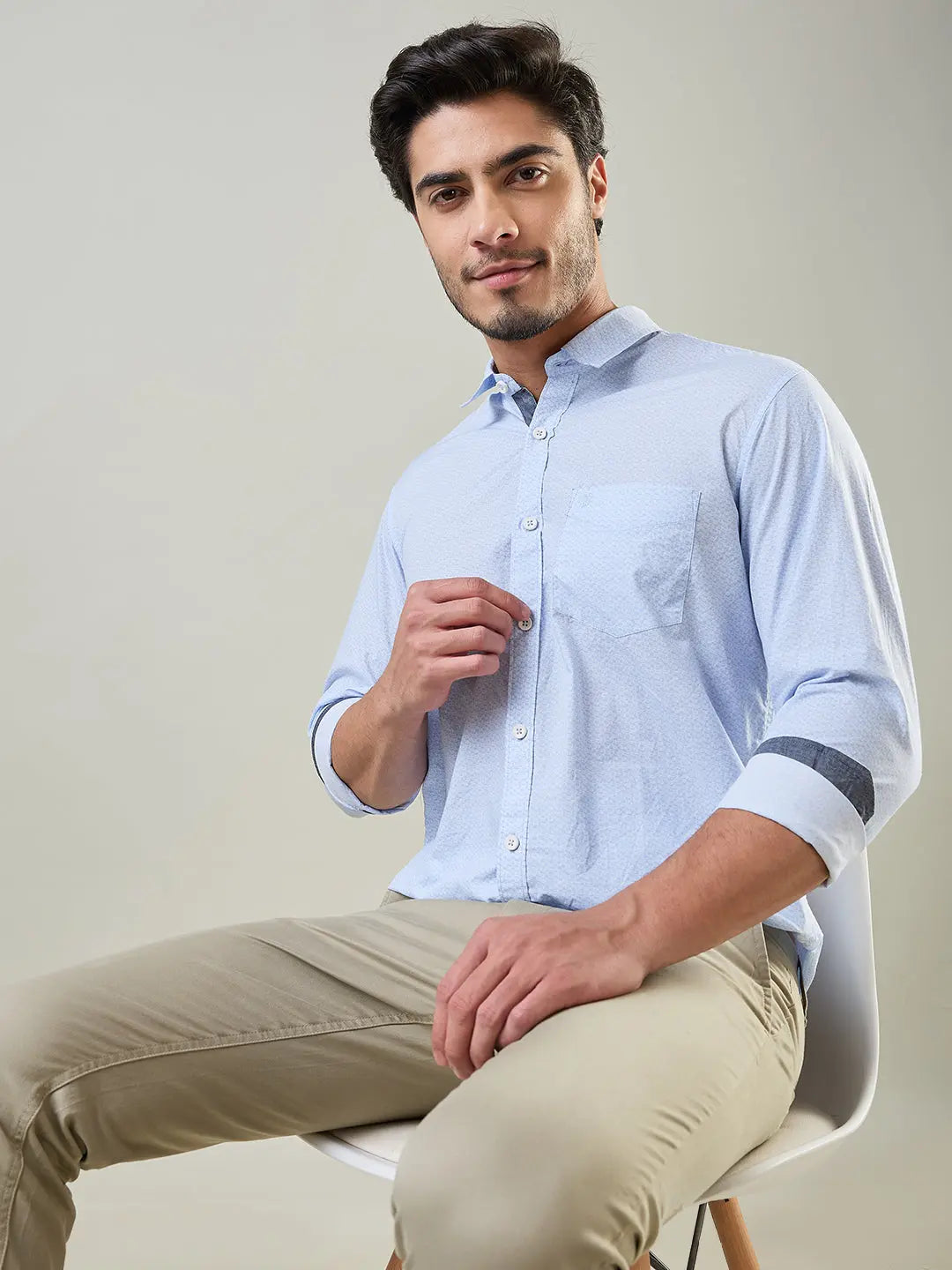 Blue Printed Regular Fit Shirt TIM PARIS