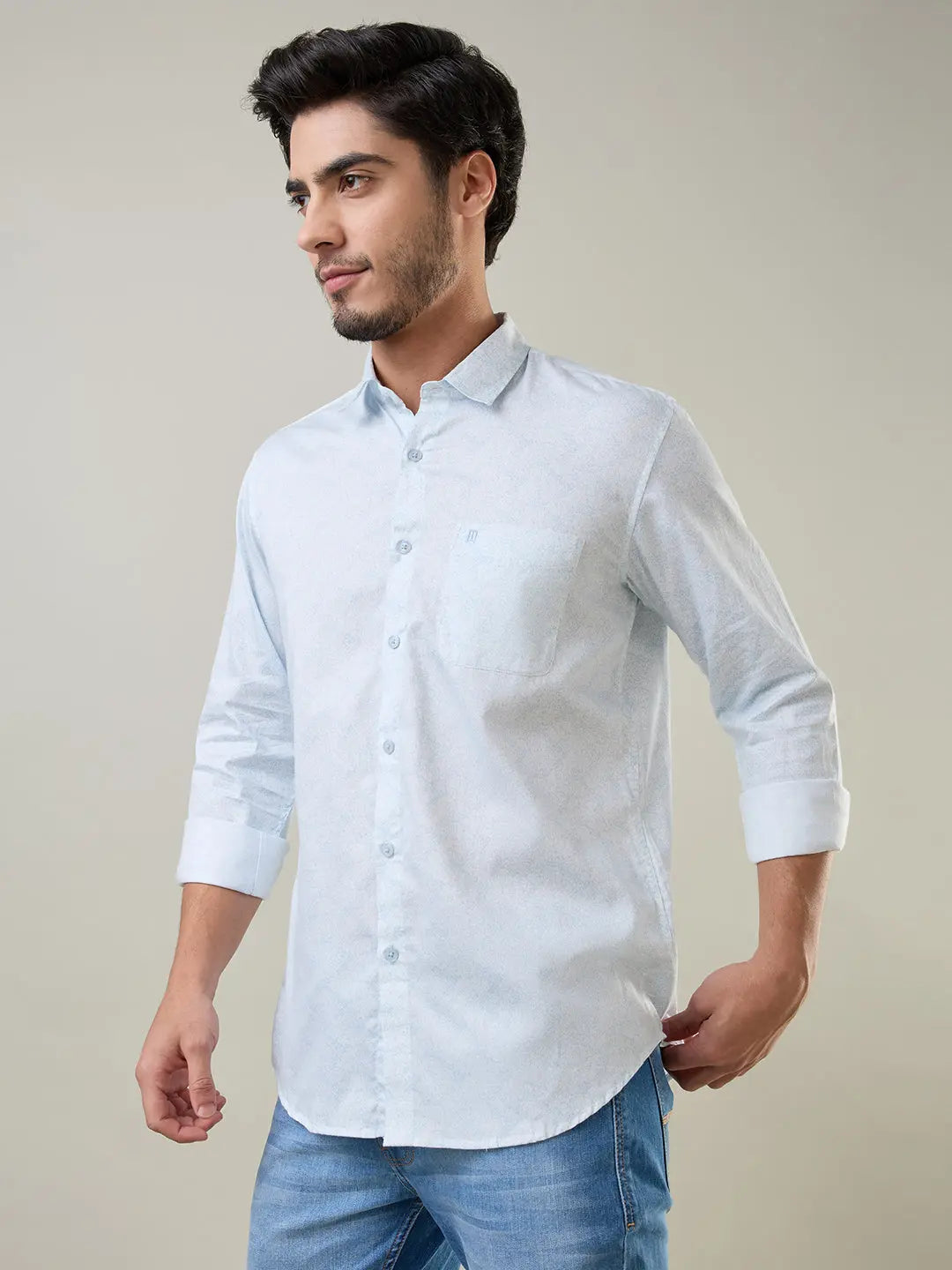 Blue Printed Regular Fit Shirt TIM PARIS