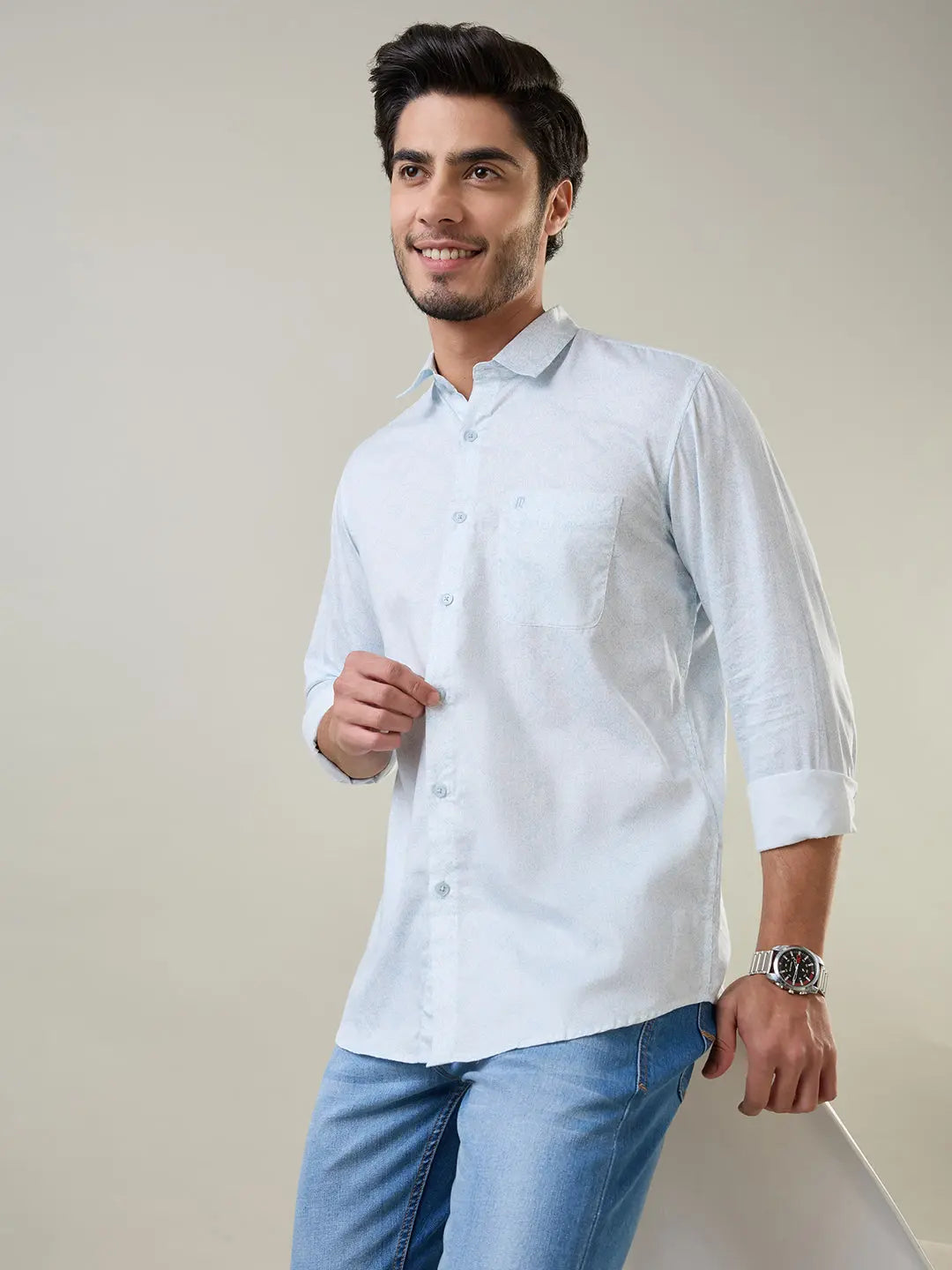 Blue Printed Regular Fit Shirt TIM PARIS