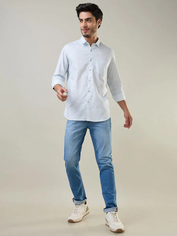 Blue Printed Regular Fit Shirt TIM PARIS