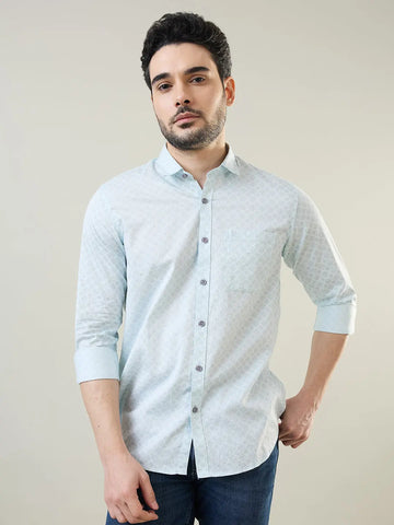 Sky Blue Printed Regular Fit Shirt TIM PARIS