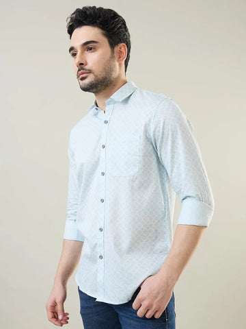 Sky Blue Printed Regular Fit Shirt TIM PARIS