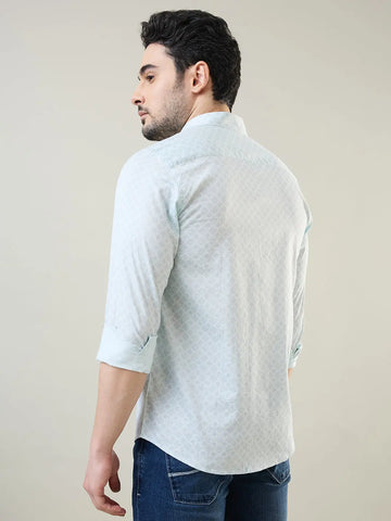 Sky Blue Printed Regular Fit Shirt TIM PARIS
