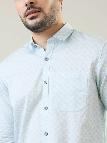 Sky Blue Printed Regular Fit Shirt TIM PARIS